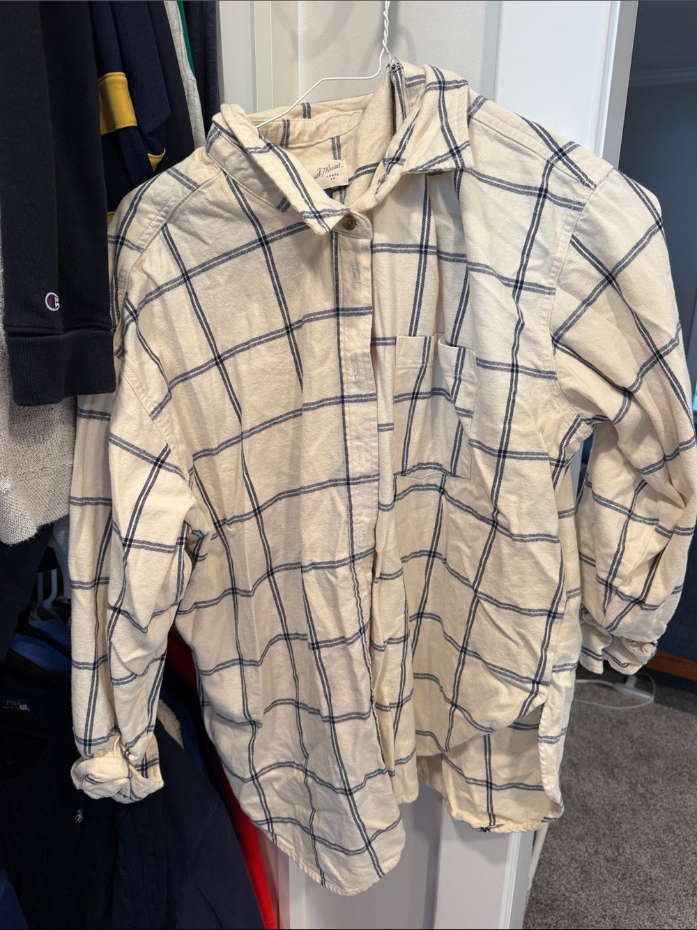 Universal Thread Cream and Navy Plaid Button-Down Shirt